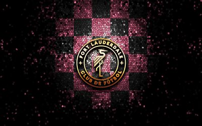 Fort Lauderdale FC, glitter logo, USL League One, pink black checkered background, soccer, american football club, Fort Lauderdale CF logo, mosaic art, football, Fort Lauderdale CF