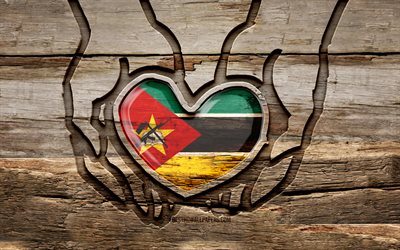 mozambik i seviyorum, 4k, ahşap oyma eller, mozambik g&#252;n&#252;, mozambik bayrağı, kendine iyi bak mozambik, yaratıcı, mozambik bayrağı elimde, ahşap oymacılığı, afrika &#252;lkeleri, mozambik