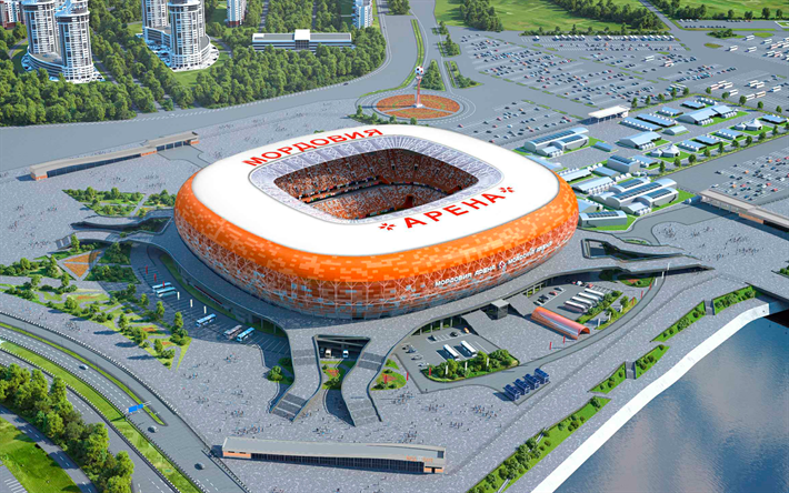 Mordovia Arena, 4k, russo stadio di calcio, Coppa del Mondo FIFA 2018, la Russia 2018, moderno palazzetto dello sport, calcio, Saransk, Mordovia, Russia, FC Mordovia Saransk