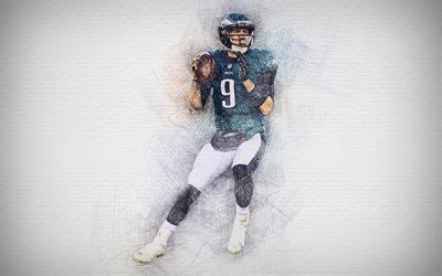 Nick Foles, 4k, artwork, quarterback, american football, Philadelphia Eagles, NFL, drawing Nick Foles, National Football League