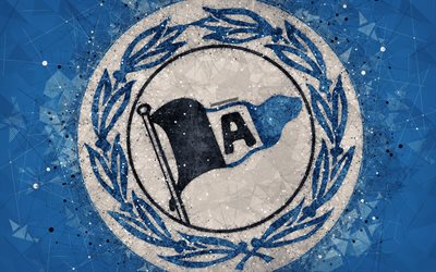 DSC Arminia Bielefeld, 4k, German football club, creative logo, geometric art, emblem, Bielefeld, Germany, football, 2 Bundesliga, blue abstract background, creative art, Arminia FC