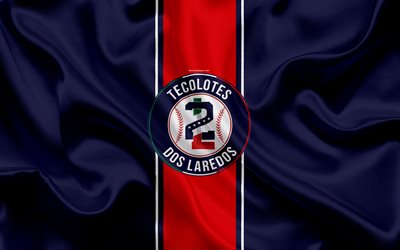 Tecolotes de los Dos Laredos, 4K, Mexican baseball club, logo, silk texture, LMB, emblem, blue red flag, Mexican Baseball League, Triple-A Minor League, Nuevo Laredo, Mexico