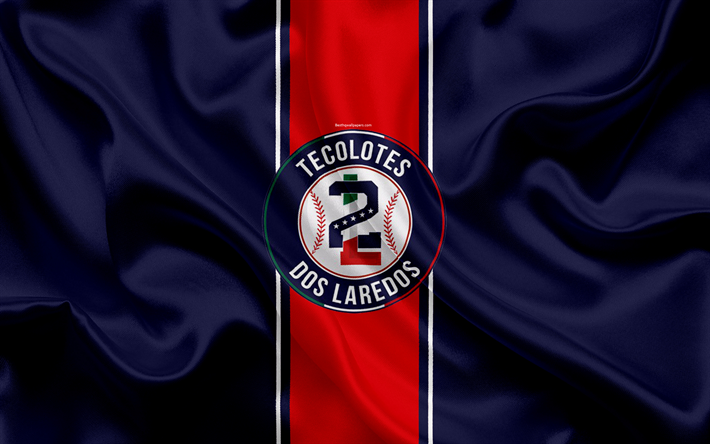 Tecolotes des Deux Laredos, 4K, Mexicaine de baseball club, logo, soie, texture, LMB, l&#39;embl&#232;me, le bleu du drapeau rouge, Mexicaine de Baseball de la Ligue, le Triple A de la Ligue Mineure de Nuevo Laredo, Mexique