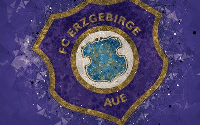 FC Erzgebirge Aue, 4k, German football club, creative logo, geometric art, emblem, Aue, Germany, football, 2 Bundesliga, purple abstract background, creative art