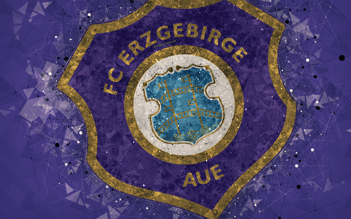 FC Erzgebirge Aue, 4k, German football club, creative logo, geometric art, emblem, Aue, Germany, football, 2 Bundesliga, purple abstract background, creative art