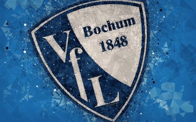VfL Bochum, 4k, German football club, creative logo, geometric art, emblem, Bochum, Germany, football, 2 Bundesliga, blue abstract background, creative art, Bochum FC