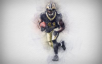 Alvin Kamara, 4k, artwork, running back, american football, New Orleans Saints, NFL, drawing Alvin Kamara, National Football League
