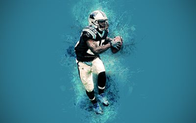Kenjon Barner, Carolina Panthers, NFL, running back, creative art, splashes of paint, blue background, grunge, paint art, National Football League, USA