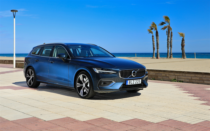 Volvo V60, 2018, D4 Inscri&#231;&#227;o, vag&#227;o, vista frontal, exterior, azul novo V60, Sueco de carros, Volvo