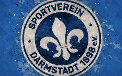 sv darmstadt 98, 4k deutsche-fu&#223;ball-club, creative logo, geometrische kunst, emblem, darmstadt, deutschland, fussball, 2 bundesliga, blau abstrakten hintergrund, kreative kunst