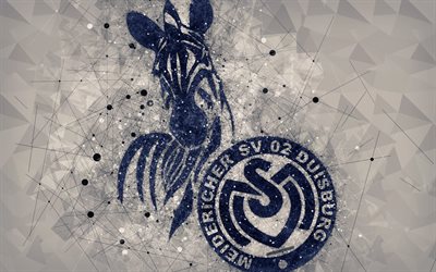 MSV Duisburg, 4k, German football club, creative logo, geometric art, emblem, Duisburg, Germany, football, 2 Bundesliga, gray abstract background, creative art
