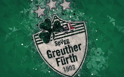 SpVgg Greuther Furth, 4k, Saksalainen jalkapalloseura, luova logo, geometrinen taide, tunnus, F&#252;rth, Saksa, jalkapallo, 2 Bundesliga, vihre&#228; abstrakti tausta, creative art