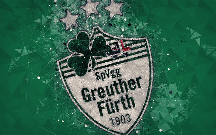 SpVgg Greuther Furth, 4k, German football club, creative logo, geometric art, emblem, F&#252;rth, Germany, football, 2 Bundesliga, green abstract background, creative art