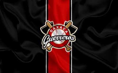 Guerreros de Oaxaca, 4K, Mexican baseball club, logo, silk texture, LMB, emblem, red black flag, Mexican Baseball League, Triple-A Minor League, Oaxaca, Mexico