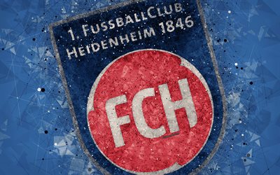 FC Heidenheim, 4k, Saksalainen jalkapalloseura, luova logo, geometrinen taide, tunnus, Heidenheim Brenz, Saksa, jalkapallo, 2 Bundesliga, sininen abstrakti tausta, creative art