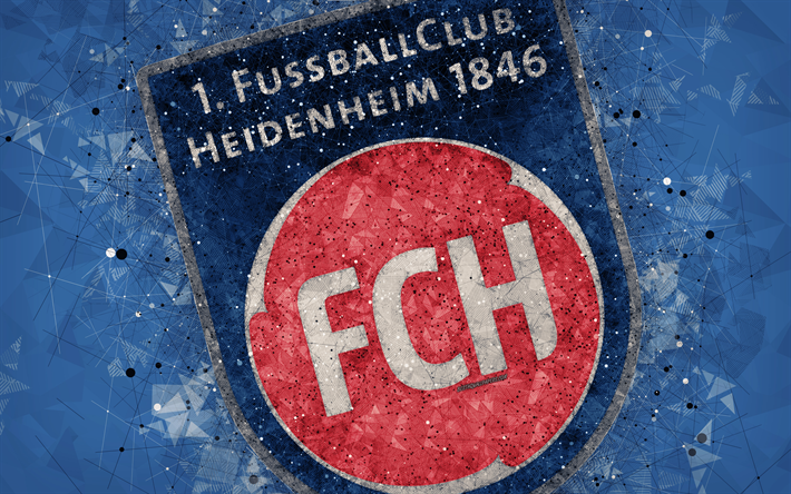 FC Heidenheim, 4k, Saksalainen jalkapalloseura, luova logo, geometrinen taide, tunnus, Heidenheim Brenz, Saksa, jalkapallo, 2 Bundesliga, sininen abstrakti tausta, creative art