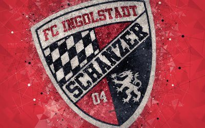 04 FC Ingolstadt, 4k, Alman Futbol kul&#252;b&#252;, yaratıcı logo, geometrik sanat, amblem, Ingolstadt, Almanya, futbol, 2 Bundesliga, kırmızı, soyut, arka plan, yaratıcı sanat