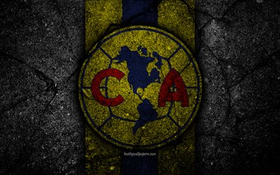 4k, Club America FC, logo, Lig MX, futbol, Lig, siyah taş, Meksika, Club America, asfalt doku, Futbol Kul&#252;b&#252;, FC Club America