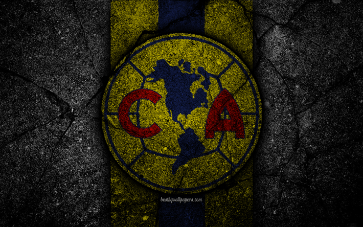 4k, Club America FC, logo, Liga MX, football, soccer, Primera Division, black stone, Mexico, Club America, asphalt texture, football club, FC Club America