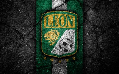 4k, Club Leon FC, logo, Lig MX, futbol, Lig, siyah taş, Meksika, Club Leon, asfalt doku, Futbol Kul&#252;b&#252;, FC Club Leon
