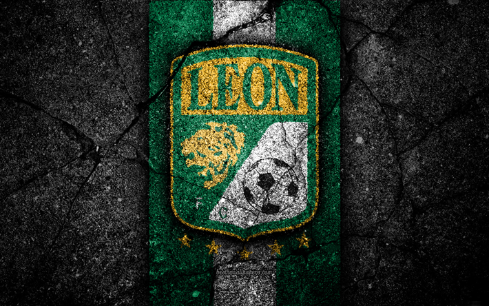 4k, el Club Le&#243;n FC, logo, Liga MX, f&#250;tbol, Primera Divisi&#243;n, piedra negra, M&#233;xico, Club Le&#243;n, asfalto textura, club de f&#250;tbol, el FC Club Leon