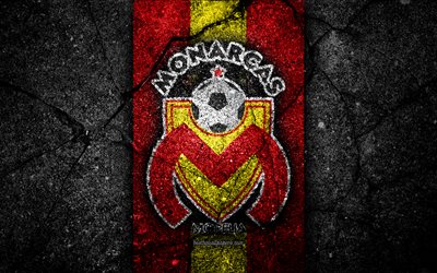 4k, Monarcas FC, logo, Lig MX, futbol, Lig, siyah taş, Meksika, Monarcas, asfalt doku, Futbol Kul&#252;b&#252;, FC Monarcas