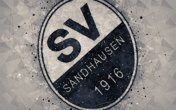 SV Sandhausen, 4k, squadra di calcio tedesca, logo creativo, arte geometrica, emblema, Zandhausen, Germania, calcio, Bundesliga 2, grigio sfondo astratto, arte creativa