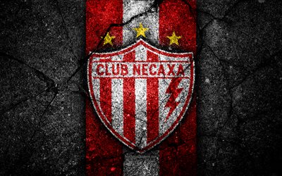4k, Necaxa FC, logo, Liga MX, football, soccer, Primera Division, black stone, Mexico, Necaxa, asphalt texture, football club, FC Necaxa