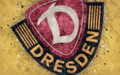 SG Dynamo Dresden, 4k, Alman Futbol kul&#252;b&#252;, yaratıcı logo, geometrik sanat, amblem, Dresden, Almanya, futbol, 2 Bundesliga, sarı soyut arka plan, yaratıcı sanat