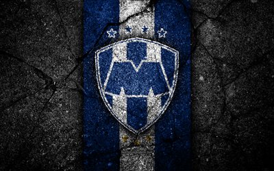 4k, Monterrey FC, logo, Liga MX, football, soccer, Primera Division, black stone, Mexico, Monterrey, asphalt texture, football club, FC Monterrey