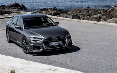 Audi A6, 2018, S-Line, new gray A6, exterior, business class, luxury sedan, German cars, TDI, Quattro, Audi