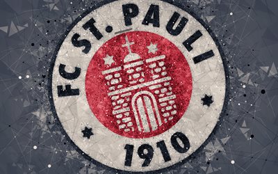 FC St Pauli, 4k, German football club, creative logo, geometric art, emblem, St Pauli, Germany, football, 2 Bundesliga, gray abstract background, creative art