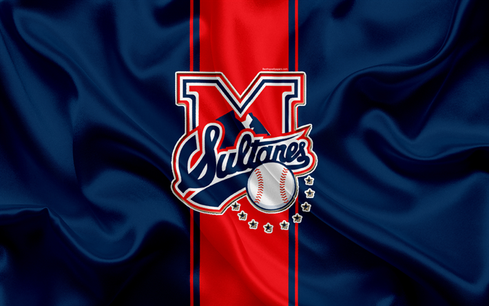 Sultanes de Monterrey, 4K, Messicani del club di baseball, logo, seta, texture, LMB, emblema, blu, rosso, bandiera, Messicano Baseball League, la Tripla A di Lega Minore, Monterrey, Messico