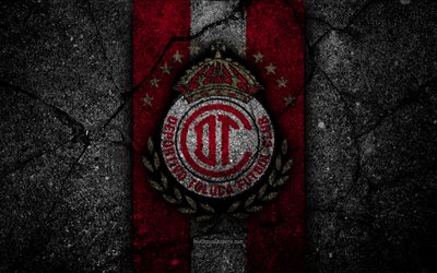 4k, Toluca FC, logo, Liga MX, football, soccer, Primera Division, black stone, Mexico, Toluca, asphalt texture, football club, FC Toluca
