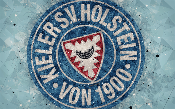 FC Holstein Kiel, 4k, Saksalainen jalkapalloseura, luova logo, geometrinen taide, tunnus, Kiel, Saksa, jalkapallo, 2 Bundesliga, harmaa abstrakti tausta, creative art