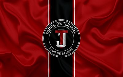 Toros de Tijuana, 4k, Mexican baseball club, logo, silk texture, LMB, emblem, burgundy black flag, Mexican Baseball League, Triple-A Minor League, Tijuana, Mexico