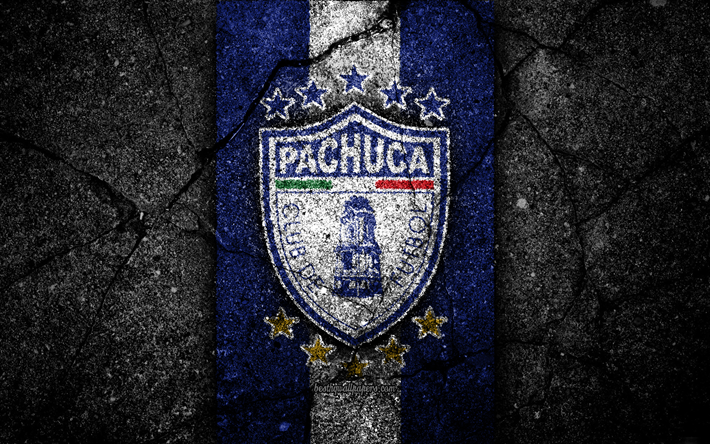 4k, Pachuca FC, logotyp, Liga MX, fotboll, Primera Division, svart sten, Mexiko, Pachuca, asfalt konsistens, football club, FC Pachuca