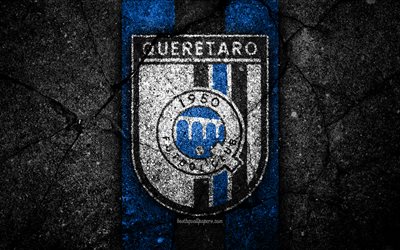 4k, Queretaro FC, logo, Liga MX, football, soccer, Primera Division, black stone, Mexico, Queretaro, asphalt texture, football club, FC Queretaro