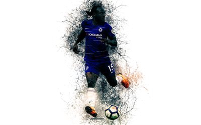 Victor Moses, 4k, Nigeriano jogador de futebol, O Chelsea FC, arte criativa, Premier League, brilhante salpicos, o estilo grunge, Inglaterra, futebol