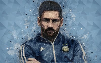 Lionel Messi, 4k, Argentiinan jalkapallomaajoukkue, luova taide muotokuva, geometrinen taide, Argentiinalainen jalkapalloilija, eteenp&#228;in, kasvot