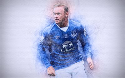 Wayne Rooney, 4k, artwork, football stars, Everton, Rooney, soccer, Premier League, footballers, drawing Rooney