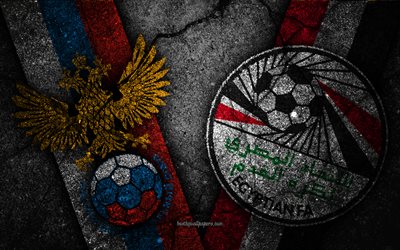 russland vs &#228;gypten, 4k, fifa world cup 2018, gruppe a, logo russland 2018, fu&#223;ball-weltmeisterschaft, russland fu&#223;ball-nationalmannschaft, &#228;gypten football team, schwarz stein