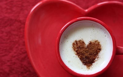 Kahve kahve, latte sanat Kalp kalbe, kırmızı bardak, aşk