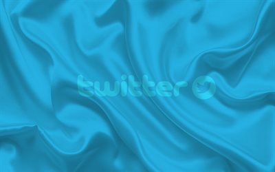 Twitter, emblem, blue silk, twitter logo