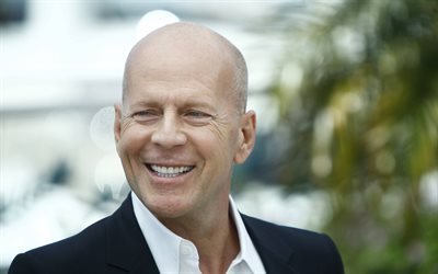 Bruce Willis, Smile, American actor, portrait, black suit