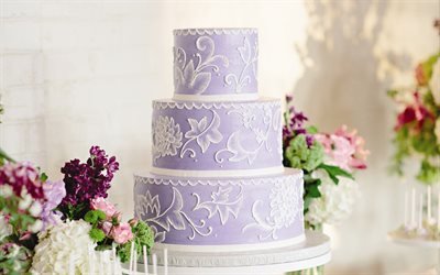 紫ウェディングケーキ, お菓子, 結婚, ケーキ