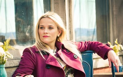 Reese Witherspoon, American actress, blonde, american actress, pink coat, beautiful woman
