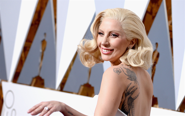 Lady Gaga, portrait, sourire, make-up, la chanteuse Am&#233;ricaine, blonde