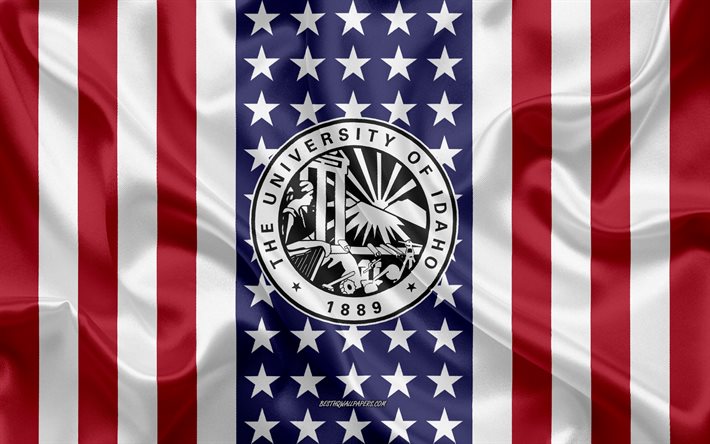 University of Idaho Emblem, American Flag, University of Idaho logo, Moscow, Idaho, USA, Emblem of University of Idaho