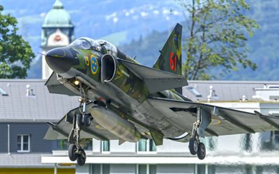 Saab 37 Viggen, Swedish fighter, Swedish Air Force, fighter taking off, AJS 37, Saab, Swedish Armed Forces